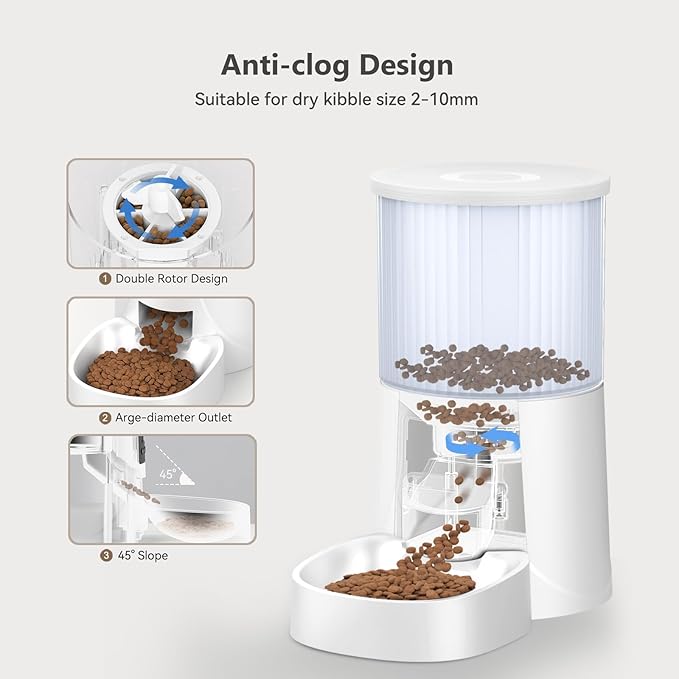 Automatic Cat Feeder: 4L Timed Cats Food Dispenser Programmable 1-6 Meal for Cat and Small Medium Dog- Auto Pet Feeder Dual Power Supply with Desiccant Bag&amp; | Easy to Clean White