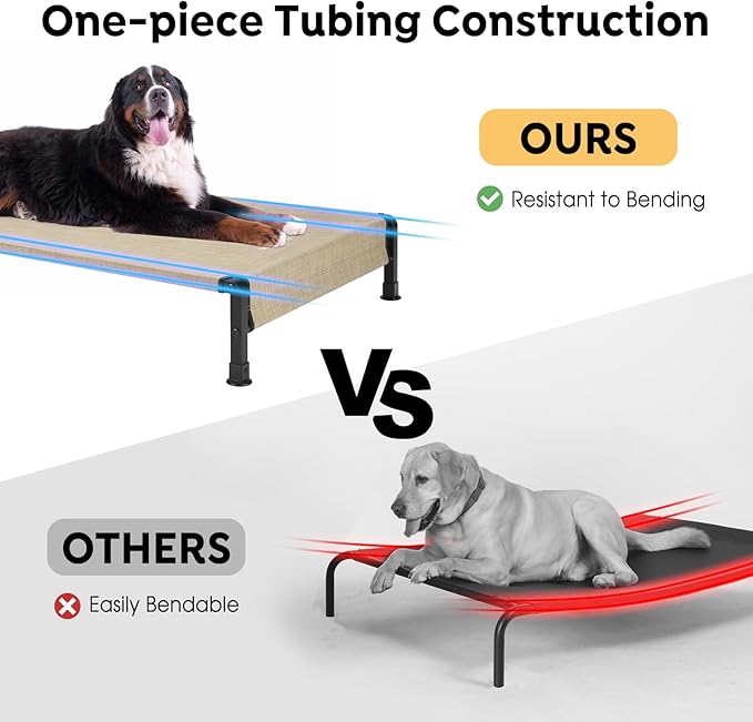 Veehoo Cooling Outdoor Dog Bed, Heavy Duty Elevated Pet Bed with Washable &amp; Breathable Teslin Mesh, Non-Slip Silicon Feet, Dog Cot Bed with Support Hem, 47" x 29", Beige Coffee, CWC2433