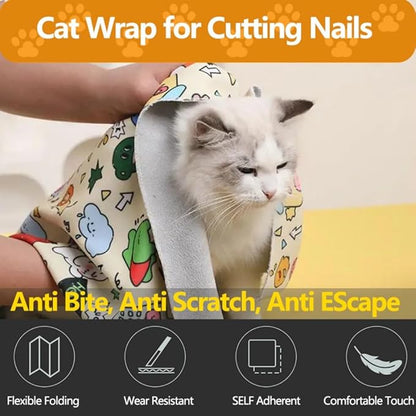 Magic Cat Wrap for Cutting Nails &amp; Grooming, Self Adherent Fabric Wrap for Cats, Multi Functional Pet Grooming Towel Blanket, Wrap Snug and Groom for Cats, 17.7in, Under 9 Ibs