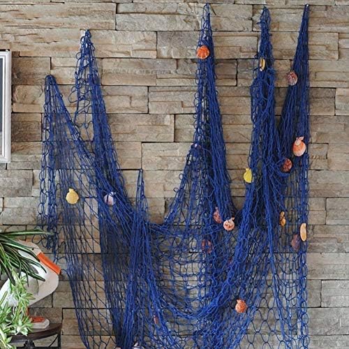 Nature Fish Net Wall Decoration with Shells, Ocean Themed Wall Hangings Fishing Net Party Decor for Pirate Party,Wedding,Photographing Decoration (Fishnet-2pack-Beige &amp; Blue)