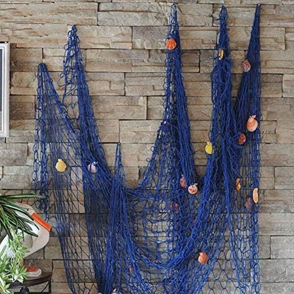 Nature Fish Net Wall Decoration with Shells, Ocean Themed Wall Hangings Fishing Net Party Decor for Pirate Party,Wedding,Photographing Decoration (Fishnet-2pack-Beige &amp; Blue)