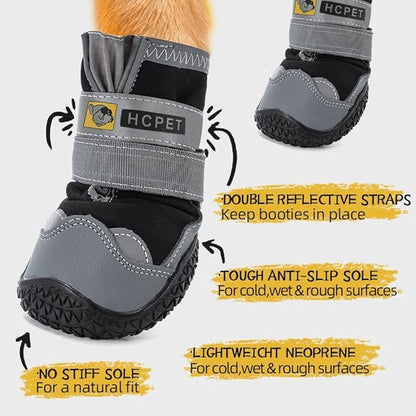 Hcpet Dog Shoes for Large Dogs, Waterproof Dog Booties for Small Medium Dogs, Anti-Slip Dog Boots &amp; Paw Protectors for Hot Pavement Winter Snow Hiking with Reflective Straps Black Size 7
