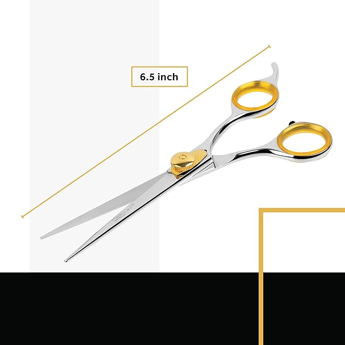 Sharf Gold Touch Pet Grooming Shear | Straight Cat &amp; Dog Grooming Scissors | 6.5 Inch | 440c Japanese Stainless Steel Pet Dog Shearing Scissors | Animal Shears with Removable Comfort Rings