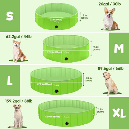 Furrybaby Dog Pool Foldable Dog Pools for Dogs Swimming Pool with Hard Plate Collapsible Pet Bath Pool Kiddie (Green 47&