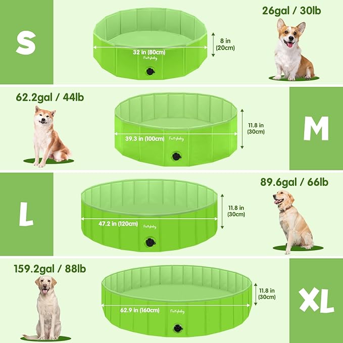 Furrybaby Dog Pool, Foldable Dog Pools for Large Dogs Portable Kiddie Pool Pet Doggie Wading Swimming PoolGreen 39&