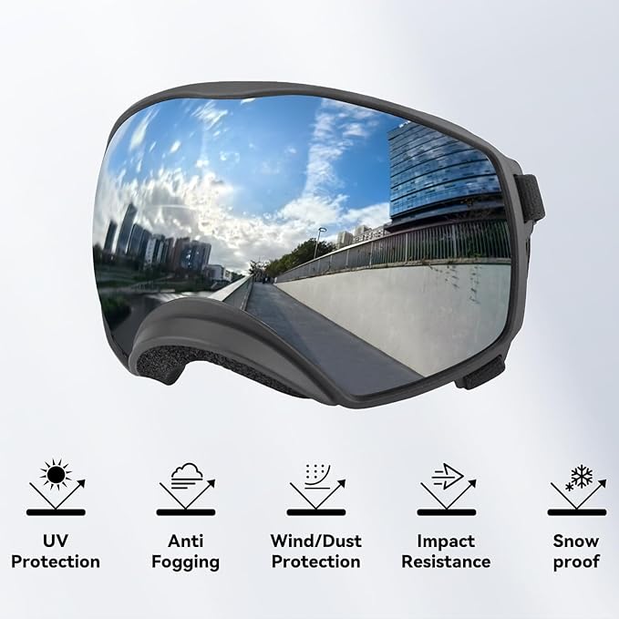 NAMSAN Dog Goggles for Large Dogs, Wide Eyecup &amp; Soft Frame, Anti-UV Sunglasses for Dogs Medium to Large Breed, Driving Dog Eye Protection, Windproof Dustproof, Adjustable, Reflect Silver Lens