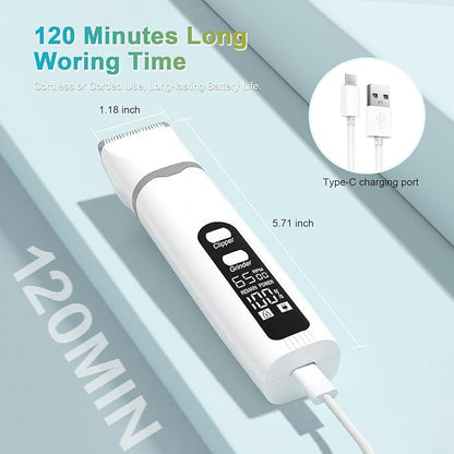 4 in 1 Dog Clippers Grooming Kit with LED Screen, Cordless Quiet Paw Trimmer &amp; Nail Grinder, Rechargeable Waterproof Feet Ear Body Hair Shaver for Cats Dogs Pet Supplies