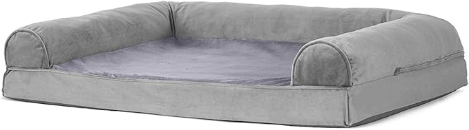 Furhaven Orthopedic Dog Bed for Large/Medium Dogs w/ Removable Bolsters &amp; Washable Cover, For Dogs Up to 55 lbs - Faux Fur &amp; Velvet Sofa - Smoke Gray, Large
