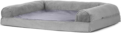 Furhaven Orthopedic Dog Bed for Large/Medium Dogs w/ Removable Bolsters &amp; Washable Cover, For Dogs Up to 55 lbs - Faux Fur &amp; Velvet Sofa - Smoke Gray, Large