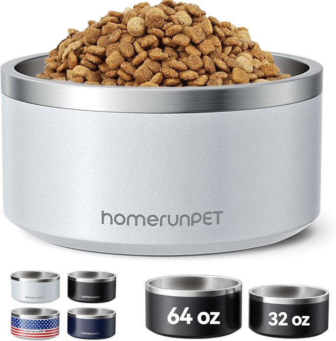 Homerunpet Double Wall Stainless Steel Dog Bowls, Non-Slip Base, Dishwasher Safe, Durable Pet Food &amp; Water Bowl for Dogs &amp; Cats(32oz, Steel Blue)