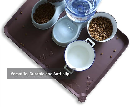 Hoki Found X-Large Silicone Non-Slip Pet Feeding Mats - Waterproof, Ideal for Dogs, Cats &amp; Carpets - Dark Oak