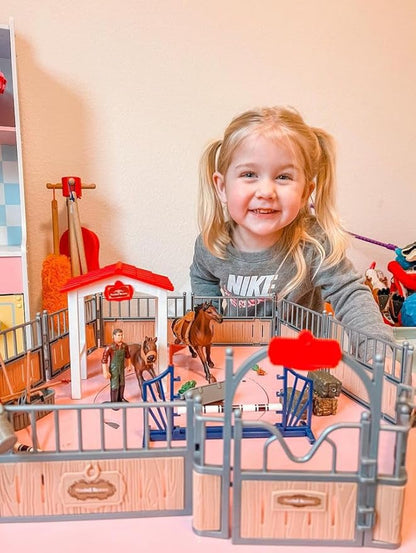 Horse Stable Playset, Horse Toys Set for Girls and Boys with Rider, Farm Animal Figurines Barn Toys, Pretend Play for Kids 3-5 6 7 8-10 Birthday Gifts