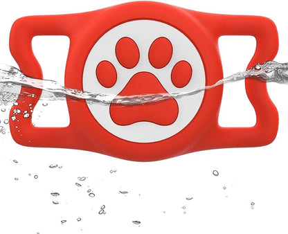 IP68 Waterpoof Dog Airtag Holder, Stretchy Silicone Full Body Covered Apple Air Tag Holder for Dog Cat Collar Fit All Width Collar (Red, 1 Pack)