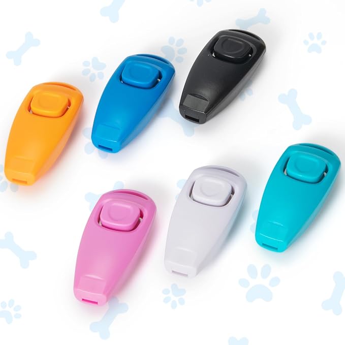 2-in-1 Dog Training Clicker Whistle for Training and Recall, Training Accessories for Puppy, Cats, Horses &amp; Small Animals - 2 Pack with Lanyard, Reward Your Pets Efficiently(White + Light Blue)