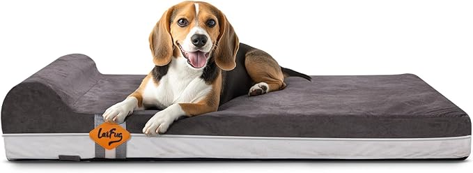 Laifug Orthopedic Memory Foam Dog Bed with Pillow and Durable Water Proof Liner &amp; Removable Washable Cover &amp; Smart Design Medium (34"x22"x5.5"), Grey
