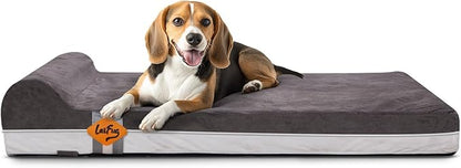 Laifug Orthopedic Memory Foam Dog Bed with Pillow and Durable Water Proof Liner &amp; Removable Washable Cover &amp; Smart Design Medium (34"x22"x5.5"), Grey