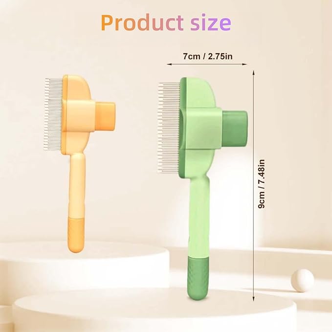 Zen Brush for Cats &amp; Dogs, Avatore Zenbrush Pet Comb, Self-Cleaning Grooming Brush, Stainless Steel Teeth for Shedding Hair Removal 2-pack (Green+Yellow)