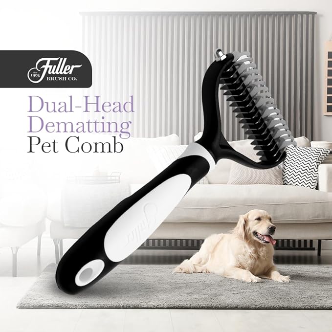 Fuller Brush Dual-Head Dematting Pet Comb - Stainless Steel Teeth with Slightly Sharp Edges - 7 Narrow-Gap &amp; 9 Wider-Gap on Other Side - Use to Remove Stubborn Fur &amp; For Grooming Dogs &amp; Cats