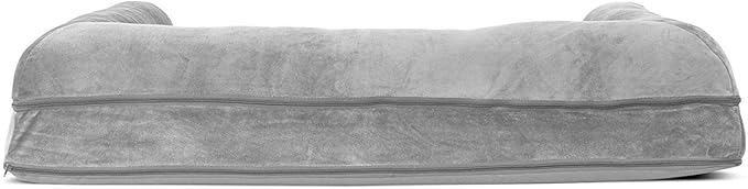 Furhaven Orthopedic Dog Bed for Large Dogs w/ Removable Bolsters &amp; Washable Cover, For Dogs Up to 95 lbs - Faux Fur &amp; Velvet Sofa - Smoke Gray, Jumbo/XL
