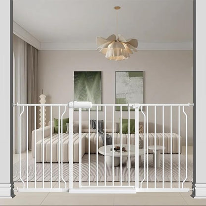 57.5"-62" Extra Wide Auto Closing Baby Safety Gate for Stairs &amp; Doorways, Pressure Mounted No Drill Pet Gate with Walk-Through Door - Heavy Duty Childproof Gate for Toddlers, Kids, Dogs (White)