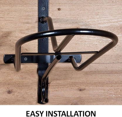 Black English &amp; Western Saddle Rack | Organize Tack Room | Sleek and Durable | PVC Coated Steel | Mounts Easily | Includes Hook to Hold a Bridle, Helmet or Other Items