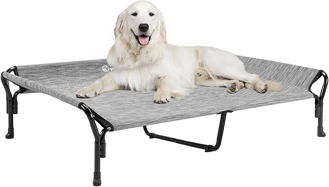 Veehoo Cooling Elevated Dog Bed, XL Raised Pet Cot with Guardrail &amp; Slope Headrest, Durable Breathable Teslin Mesh, Non-Slip Feet, Washable Dog Couch Bed for Indoor &amp; Outdoor, X Large, Black Silver
