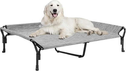 Veehoo Cooling Elevated Dog Bed, XL Raised Pet Cot with Guardrail &amp; Slope Headrest, Durable Breathable Teslin Mesh, Non-Slip Feet, Washable Dog Couch Bed for Indoor &amp; Outdoor, X Large, Black Silver