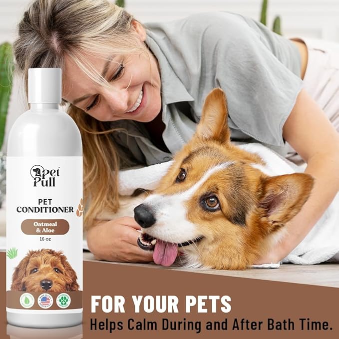 Pet Shampoo and Conditioner for Dogs and Cats - Plant-Based Dog Shampoo Cleanser - Pet Supplies for Pets - Sensitive Skin Dog Wash- Made in The USA (16 oz) (Oatmeal &amp; Aloe, Conditioner)
