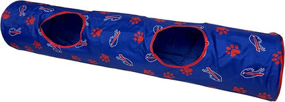 NFL Buffalo Bills Cat Tunnel Tube Toy with Plush Football Catnip and Feathers Collapsible Tunnel for Cats to Play, Peek and Hide, Sporty &amp; Fun Cat Tunnel Toy with Team Logo All-Over Design!