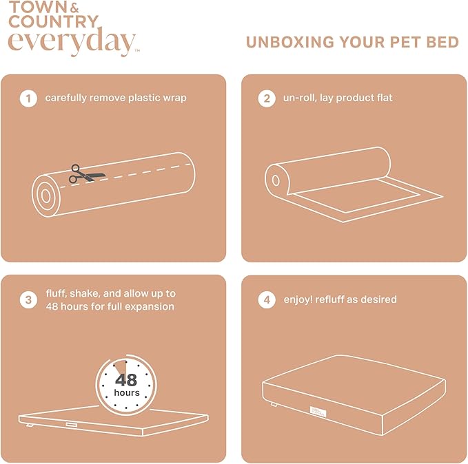 TOWN &amp; COUNTRY EVERYDAY CuddleTown Comfy Solid Bolster Sofa Pet Bed, Supportive &amp; Calming Egg Crate Foam, Non-Slip Bottom, Machine Washable Cover, Cream, Medium 28"x23"x8"