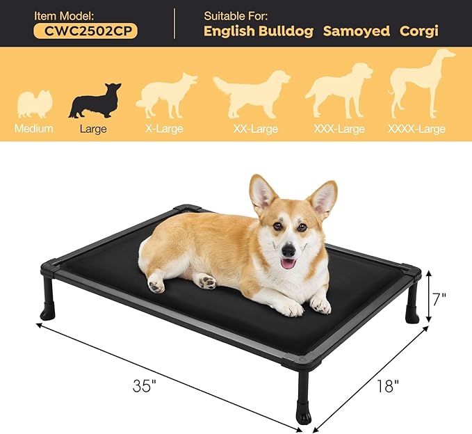 Veehoo Chew Proof Elevated Dog Bed, Durable Raised Pet Cot with Soft PP Cotton-Filled Waterproof Mat, Washable Padded Cot for Indoor, Outdoor &amp; Camping, 35-Inch, Black