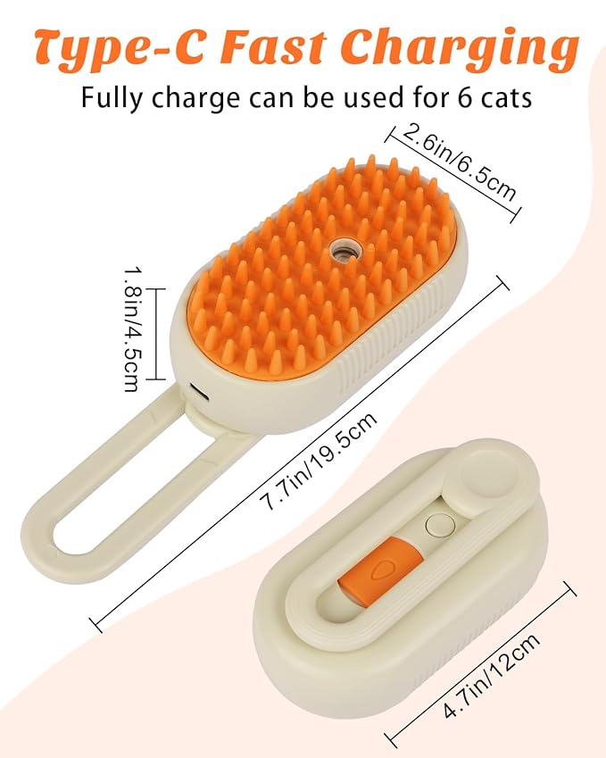6 in 1 Cat Steam Brush for Shedding, Portable Anti-Static Grooming Comb for Cats &amp; Dogs, Steam Misting Water Brush, Self-Cleaning Pet Hair Remover, Indoor Cat Spray Brushes for Cats &amp; Dogs
