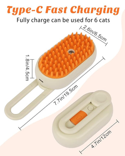 6 in 1 Cat Steam Brush for Shedding, Portable Anti-Static Grooming Comb for Cats &amp; Dogs, Steam Misting Water Brush, Self-Cleaning Pet Hair Remover, Indoor Cat Spray Brushes for Cats &amp; Dogs