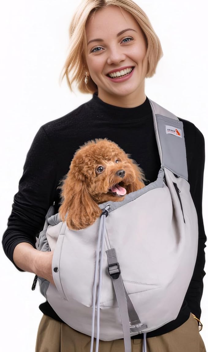 Dog Carrier Sling,Dog Carriers for Small Dogs &amp; Cats Up to 20lbs,Puppy Carrying Backpack Pet Purse with Pockets,Adjustable Shoulder Strap,Hands Free for Travel (Grey)