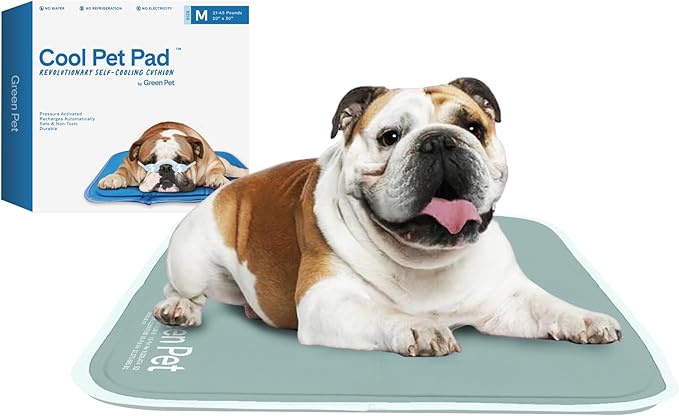 The Green Pet Shop Cool Pet Pad - Medium, Sage Grey - Self-Cooling, Pressure Activated Mat for Dogs &amp; Cats from 21-45 lbs - Non-Toxic Gel, No Water Needed