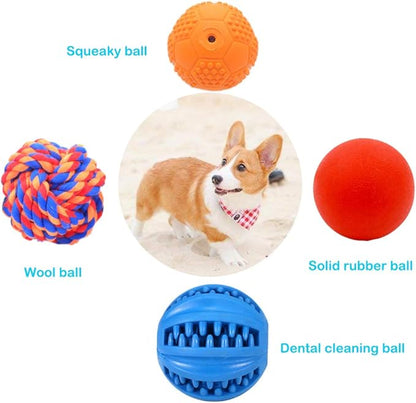 Puppy Balls - Pack with Different Functions &amp; Teething Toys for Small Dogs, Squeaky Dog Balls, Rubber Chew Toys for Enrichment