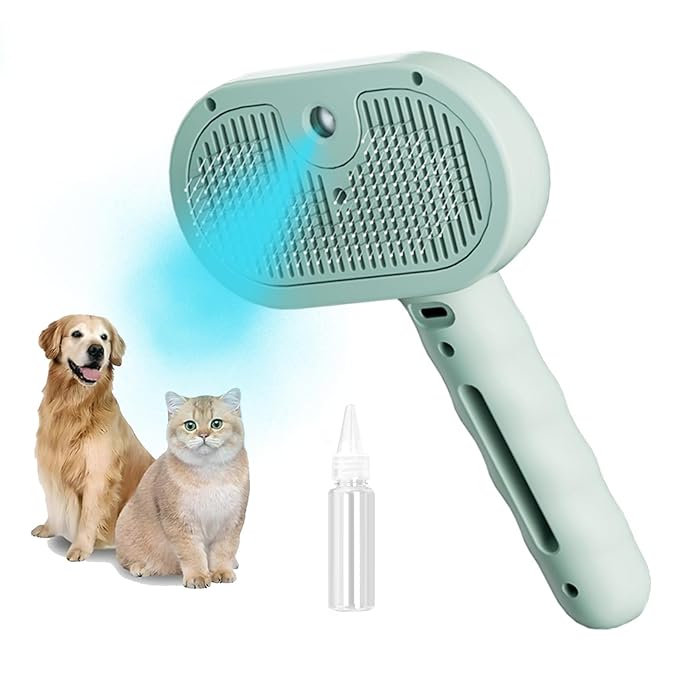 3-in-1 Steam Brush for Cats - Self Cleaning Cat Brush with Anti-Static &amp; Shedding Control, Rechargeable Pet Grooming Tool for Long/Short Hair Cats &amp; Dogs(Green)