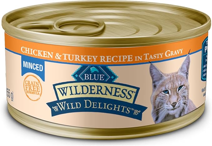 Blue Buffalo Wilderness Wild Delights Minced Natural Wet Cat Food, Chicken &amp; Turkey in Tasty Gravy, 5.5-oz. Cans, 24-Pack
