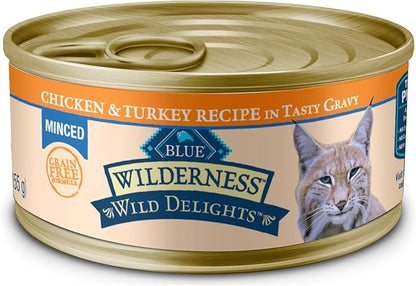 Blue Buffalo Wilderness Wild Delights Minced Natural Wet Cat Food, Chicken &amp; Turkey in Tasty Gravy, 5.5-oz. Cans, 24-Pack