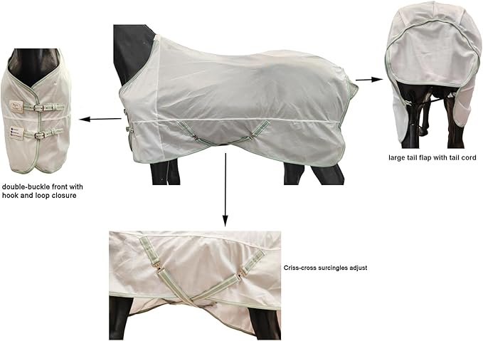BARN &amp; STABLE Breathable and Tear-Resistant Horse Fly Sheet with UV Protection Equine Summer Sheet Horse Fly Blanket with Removable Web Leg Straps