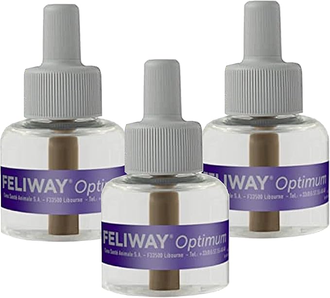 FELIWAY Optimum 3 x 30 Day Cat Calming Refills for Pheromone Diffuser, 3 x 48ml Value Pack - Helps Reduce Common Signs of Stress in Cats &amp; Kittens, Enhanced Calming
