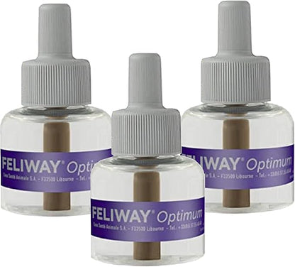 FELIWAY Optimum 3 x 30 Day Cat Calming Refills for Pheromone Diffuser, 3 x 48ml Value Pack - Helps Reduce Common Signs of Stress in Cats &amp; Kittens, Enhanced Calming