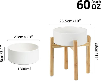 Ceramic Elevated Dog Bowl Set - Large Breed Dog Food and Water Bowl, Weighted Dishes (8.2&
