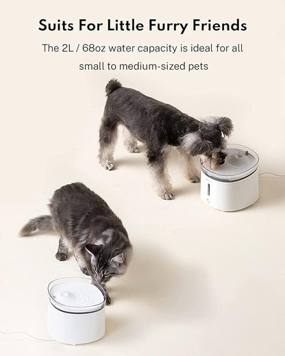 HomeRunPet Silent Cat Water Fountain, 68 oz/2L, Pet Fountain Wireless Pump, Dog Water Dispenser, Dual Mode, Quick Assembly &amp; Easy-Clean, Filters Included