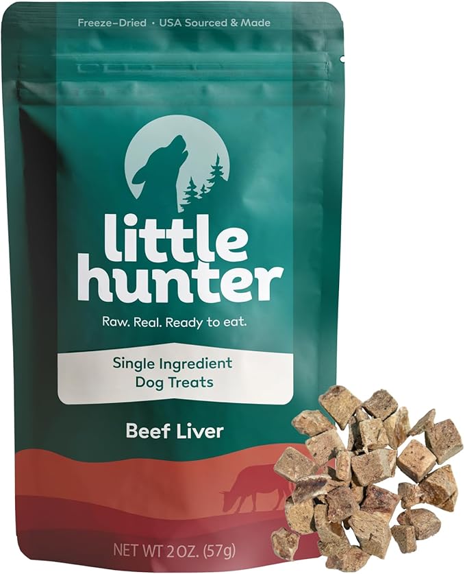 Little Hunter Freeze Dried Dog Treats - Beef Liver - Raw Single Ingredient Beef Liver Dog Treats for Snacks, Training, Dog Food Toppers - All Natural, Healthy Dog &amp; Puppy Treats, 2 oz