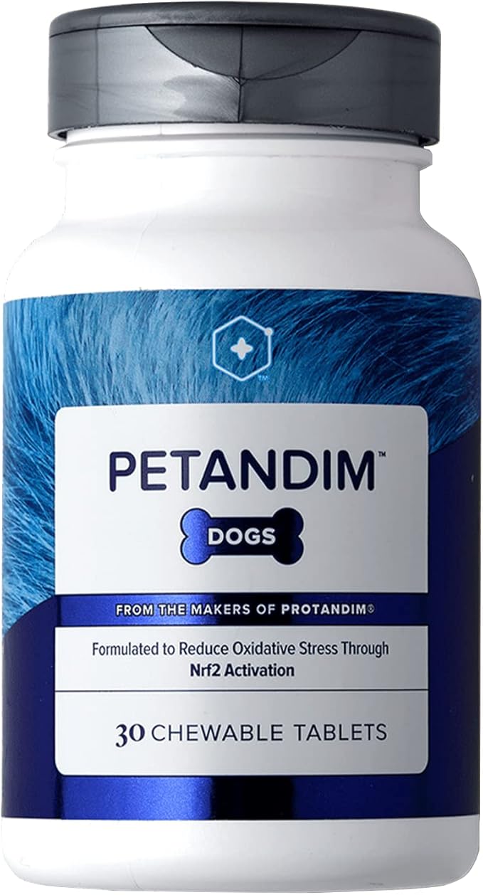 Petandim Dog Vitamins (30 Chewable Tablets), Antioxidants Reduce Oxidative Stress, Joint Supplement for Dogs, Skin and Coat Supplement, Omega-3 &amp; Collagen for Dogs, Chicken + Bacon Flavor