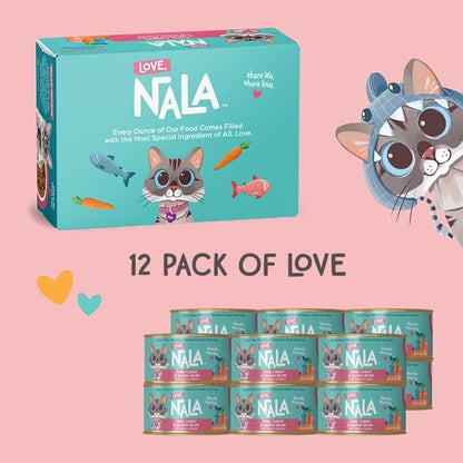 LOVE, NALA - Natural Adult Cat Wet Food - Pate Tuna, Carrot, &amp; Salmon Recipe - Grain Free, Non-GMO, Digestive Fiber Blend, Minerals, Vitamins - 12 Pack 2.4 lbs.