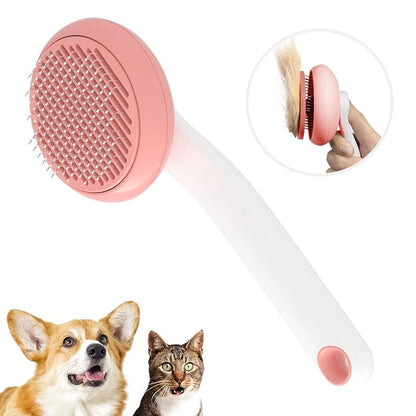 Slicker Brush for Cats &amp; Dogs, Pet Grooming Self Cleaning Brush for Shedding, Cat Deshedding Brush Easily Removes Tangles Hair and Loose Undercoat, Pink