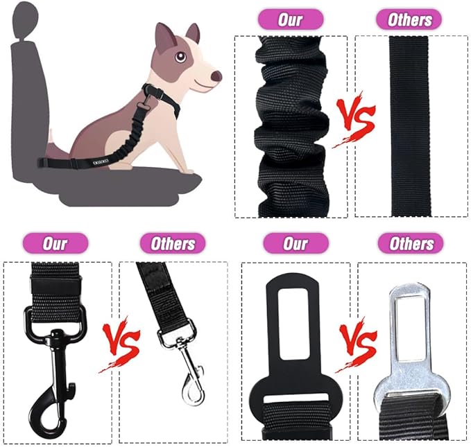 COOYOO Dog Seat Belt, Durability Retractable Dog Car Harness Adjustable Dog Seat Belt for Vehicle Nylon Pet Safety Seat Belts Heavy Duty &amp; Elastic