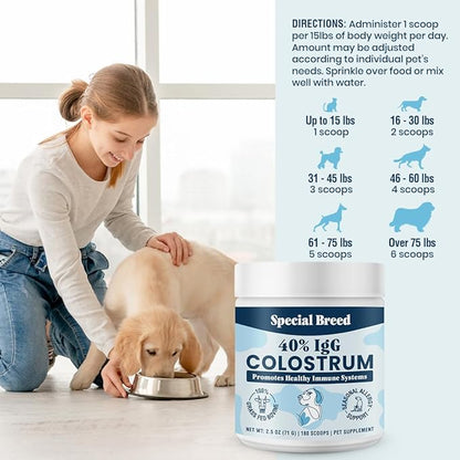 40% IgG Grass Fed Colostrum for Dogs, High IgG Third Party Tested, Immune Support, Skin &amp; Gut Health, Seasonal Allergy &amp; Itch Relief, Made in USA, 2.5 Oz
